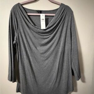 Ann Taylor Gray Cowl Neck Long Sleeve Top
